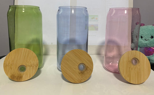 Colored Libby glass with bamboo Lid